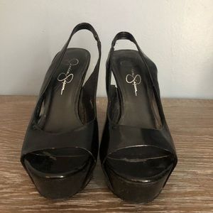 Jessica Simpson peep toe slingback platform heels